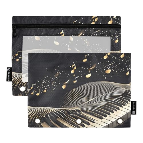 Quteprint Federmäppchen für 3-Ringbuch, Klavier-goldene Musiknoten, 2 Stück, Reißverschluss, Federmäppchen mit transparentem Fenster und verstärkten Ösen für Ordner, Federmäppchen, Taschen, Organizer Quteprint Federmäppchen für 3-Ringbuch, Klavier-goldene Musiknoten, 2 Stück, Reißverschluss, Federmäppchen mit transparentem Fenster und verstärkten Ösen für Ordner, Federmäppchen, Taschen, Organizer von Quteprint