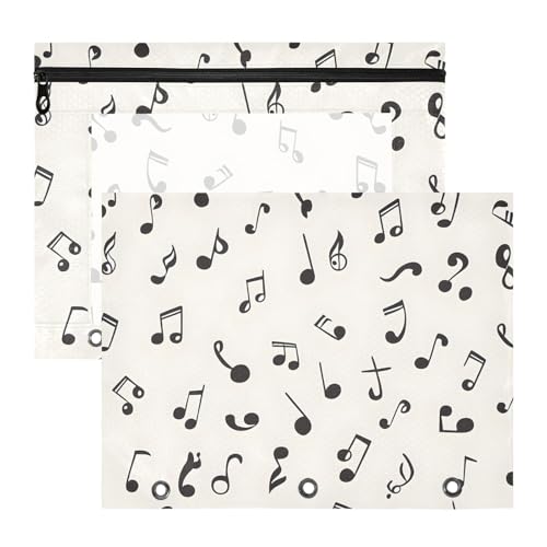Quteprint Federmäppchen für 3-Ringbuch, Musiknoten, A4-Dokumententasche mit Reißverschluss, transparentes Fenster, langlebig, große Kapazität, für Schule, Büro, Make-up, 2 Stück von Quteprint