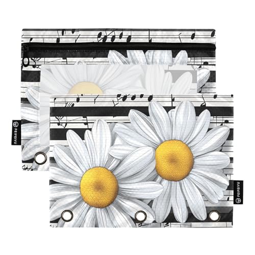 Quteprint Federmäppchen für 3-Ringbuch, Musiknoten, Blume, Gänseblümchen, 2 Stück, Reißverschluss, Federmäppchen mit transparentem Fenster und verstärkten Ösen für Ordner, Federmäppchen, Taschen Quteprint Federmäppchen für 3-Ringbuch, Musiknoten, Blume, Gänseblümchen, 2 Stück, Reißverschluss, Federmäppchen mit transparentem Fenster und verstärkten Ösen für Ordner, Federmäppchen, Taschen von Quteprint