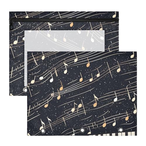 Quteprint Federmäppchen für 3-Ringbuch, Musiknoten, Klavierbuch, A4-Dokumententasche mit Reißverschluss, transparentes Fenster, langlebig, große Kapazität, für Schule, Büro, Make-up, 2 Stück von Quteprint