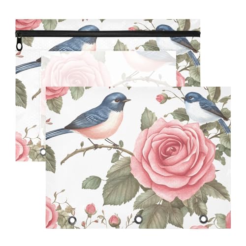 Quteprint Federmäppchen für 3-Ringbuch, Rosen-Blumen, Vögel, A4-Dokumententasche mit Reißverschluss, transparentes Fenster, langlebig, Ordner-Organizer, große Kapazität, für Schule, Büro, Make-up, 2 Quteprint Federmäppchen für 3-Ringbuch, Rosen-Blumen, Vögel, A4-Dokumententasche mit Reißverschluss, transparentes Fenster, langlebig, Ordner-Organizer, große Kapazität, für Schule, Büro, Make-up, 2 von Quteprint