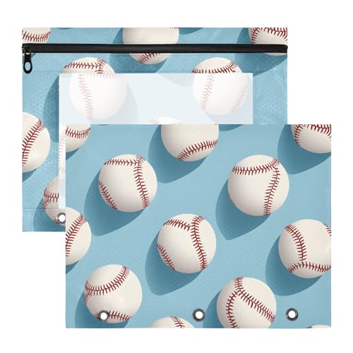 Quteprint Federmäppchen für 3-Ringbuch, Sport-Baseballbälle, A4-Dokumententasche mit Reißverschluss, transparentes Fenster, langlebig, Ordner-Organizer, große Kapazität, für Schule, Büro, Make-up, 2 von Quteprint