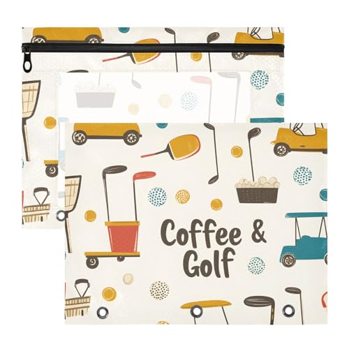 Quteprint Federmäppchen für 3-Ringbuch, Sportspiel, Golfschläger, Federmäppchen, A4-Dokumententasche mit Reißverschluss, transparentes Fenster, langlebig, Ordner-Organizer, große Kapazität für Schule von Quteprint