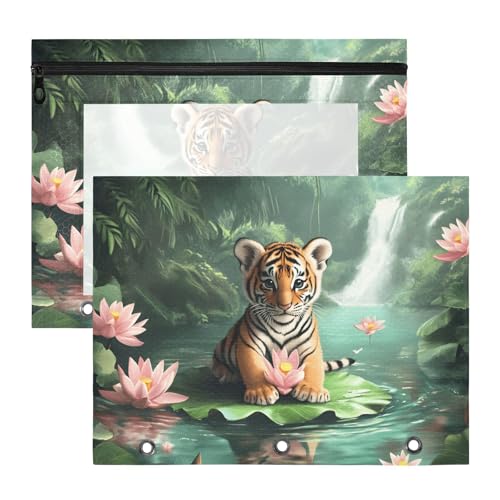 Quteprint Federmäppchen für 3-Ringbuch, Tiger-Lotusblume, A4-Dokumententasche mit Reißverschluss, transparentes Fenster, langlebig, Ordner-Organizer, große Kapazität, für Schule, Büro, Make-up, 2 Quteprint Federmäppchen für 3-Ringbuch, Tiger-Lotusblume, A4-Dokumententasche mit Reißverschluss, transparentes Fenster, langlebig, Ordner-Organizer, große Kapazität, für Schule, Büro, Make-up, 2 von Quteprint