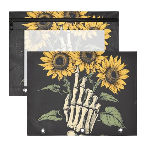 Quteprint Federmäppchen für 3-Ringbuch, Totenkopf-Hand-Skelett, Sonnenblume, A4-Dokumententasche mit Reißverschluss, transparentes Fenster, langlebig, Ordner-Organizer, große Kapazität für Schule Quteprint Federmäppchen für 3-Ringbuch, Totenkopf-Hand-Skelett, Sonnenblume, A4-Dokumententasche mit Reißverschluss, transparentes Fenster, langlebig, Ordner-Organizer, große Kapazität für Schule von Quteprint