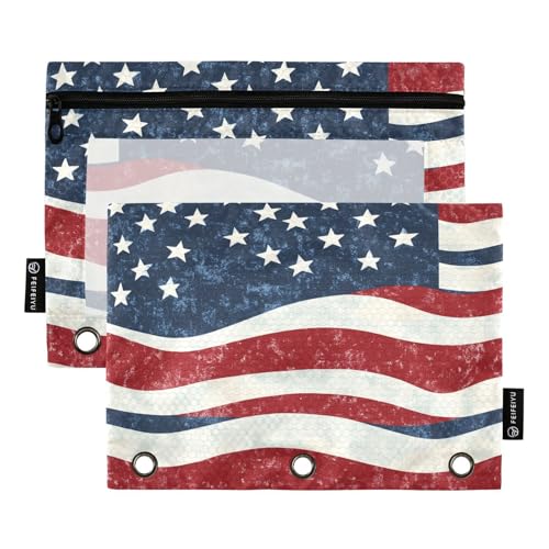 Quteprint Federmäppchen für 3-Ringbuch, USA-Flagge, 2 Stück, mit Reißverschluss, mit transparentem Fenster und verstärkten Ösen für Ordner, Federmäppchen, Taschen, Organizer für Büro, Schule Quteprint Federmäppchen für 3-Ringbuch, USA-Flagge, 2 Stück, mit Reißverschluss, mit transparentem Fenster und verstärkten Ösen für Ordner, Federmäppchen, Taschen, Organizer für Büro, Schule von Quteprint