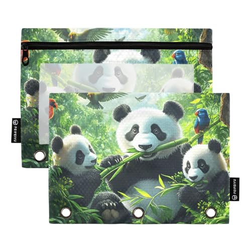 Quteprint Federmäppchen für 3-Ringbuch, Wald-Panda-Vögel, 2 Stück, mit Reißverschluss, mit transparentem Fenster und verstärkten Ösen für Ordner, Federmäppchen, Taschen, Organizer für Büro, Schule Quteprint Federmäppchen für 3-Ringbuch, Wald-Panda-Vögel, 2 Stück, mit Reißverschluss, mit transparentem Fenster und verstärkten Ösen für Ordner, Federmäppchen, Taschen, Organizer für Büro, Schule von Quteprint