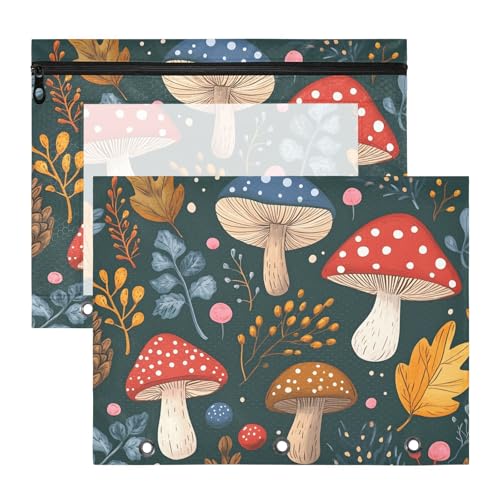 Quteprint Federmäppchen für 3-Ringbuch, Waldpflanzen, Pilzbinder, Federmäppchen, A4, Dokumententasche mit Reißverschluss, transparentes Fenster, langlebig, Ordner, Organizer, große Kapazität, für von Quteprint