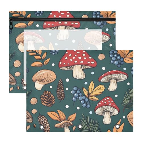 Quteprint Federmäppchen für 3-Ringbuch, Waldpflanzenblätter, Pilzbinder, Federmäppchen, A4-Dokumententasche mit Reißverschluss, transparentes Fenster, langlebig, Ordner-Organizer, große Kapazität für von Quteprint