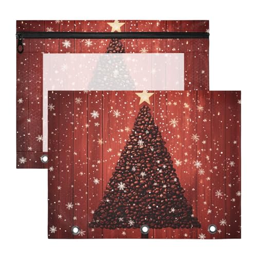 Quteprint Federmäppchen für 3-Ringbuch, Weihnachts-Kaffeebohnen, Baumbinder, Federmäppchen, A4-Dokumententasche mit Reißverschluss, transparentes Fenster, langlebig, Ordner-Organizer, große Kapazität von Quteprint