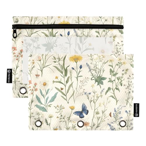 Quteprint Federmäppchen für 3-Ringbuch, Wildblumen, Kräuter, Schmetterling, 2 Stück, Reißverschluss, Federmäppchen mit transparentem Fenster und verstärkten Ösen für Ordner, Federmäppchen, Taschen Quteprint Federmäppchen für 3-Ringbuch, Wildblumen, Kräuter, Schmetterling, 2 Stück, Reißverschluss, Federmäppchen mit transparentem Fenster und verstärkten Ösen für Ordner, Federmäppchen, Taschen von Quteprint