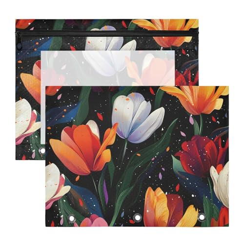 Quteprint Federmäppchen für 3-Ringbuch, abstrakte Blume, Tulpen, A4-Dokumententasche mit Reißverschluss, transparentes Fenster, langlebig, Ordner-Organizer, große Kapazität, für Schule, Büro, Make-up Quteprint Federmäppchen für 3-Ringbuch, abstrakte Blume, Tulpen, A4-Dokumententasche mit Reißverschluss, transparentes Fenster, langlebig, Ordner-Organizer, große Kapazität, für Schule, Büro, Make-up von Quteprint