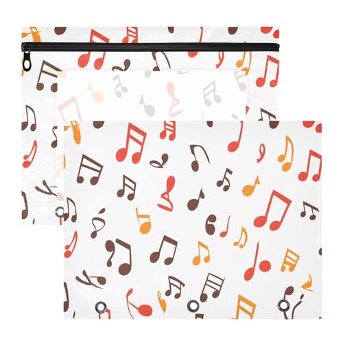 Quteprint Federmäppchen für 3-Ringbuch, bunte Musiknoten, A4-Dokumententasche mit Reißverschluss, transparentes Fenster, langlebig, Ordner-Organizer, große Kapazität, für Schule, Büro, Make-up, 2 von Quteprint