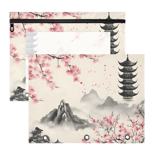 Quteprint Federmäppchen für 3-Ringbuch, japanische Landschaft, Kirschblüten, A4-Dokumententasche mit Reißverschluss, transparentes Fenster, langlebig, Ordner-Organizer, große Kapazität, für Schule Quteprint Federmäppchen für 3-Ringbuch, japanische Landschaft, Kirschblüten, A4-Dokumententasche mit Reißverschluss, transparentes Fenster, langlebig, Ordner-Organizer, große Kapazität, für Schule von Quteprint