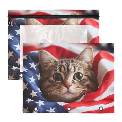Quteprint Federmäppchen für 3-Ringbuch, niedliche Katze, amerikanische Flagge, A4-Dokumententasche mit Reißverschluss, transparentes Fenster, langlebig, Ordner-Organizer, große Kapazität für Schule Quteprint Federmäppchen für 3-Ringbuch, niedliche Katze, amerikanische Flagge, A4-Dokumententasche mit Reißverschluss, transparentes Fenster, langlebig, Ordner-Organizer, große Kapazität für Schule von Quteprint