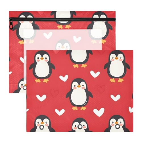 Quteprint Federmäppchen für 3-Ringbuch, niedliche Pinguine, Herzen, A4-Dokumententasche mit Reißverschluss, transparentes Fenster, langlebig, Ordner-Organizer, große Kapazität, für Schule, Büro Quteprint Federmäppchen für 3-Ringbuch, niedliche Pinguine, Herzen, A4-Dokumententasche mit Reißverschluss, transparentes Fenster, langlebig, Ordner-Organizer, große Kapazität, für Schule, Büro von Quteprint