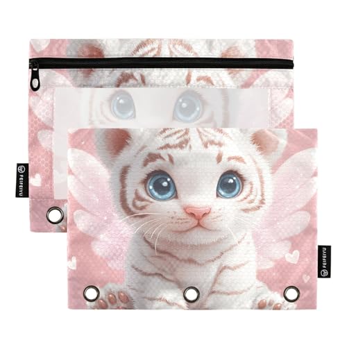 Quteprint Federmäppchen für 3-Ringbuch, niedliche Tiger-Feenflügel, 2 Stück, mit Reißverschluss, mit transparentem Fenster und verstärkten Ösen für Ordner, Federmäppchen, Taschen, Organizer für Büro Quteprint Federmäppchen für 3-Ringbuch, niedliche Tiger-Feenflügel, 2 Stück, mit Reißverschluss, mit transparentem Fenster und verstärkten Ösen für Ordner, Federmäppchen, Taschen, Organizer für Büro von Quteprint