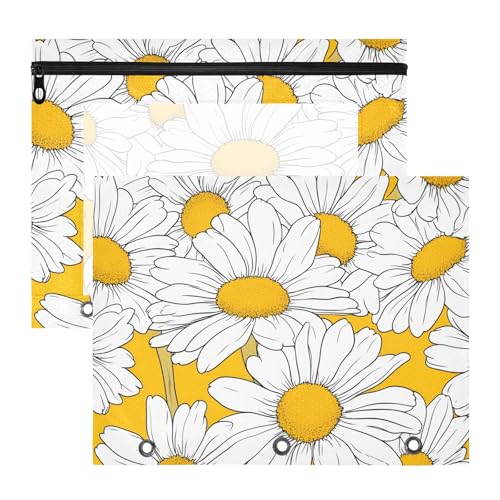 Quteprint Federmäppchen für 3-Ringbuch, niedliches Blumen-Gänseblümchen-Muster, A4-Dokumententasche mit Reißverschluss, transparentes Fenster, langlebig, Ordner-Organizer, große Kapazität, für Schule von Quteprint