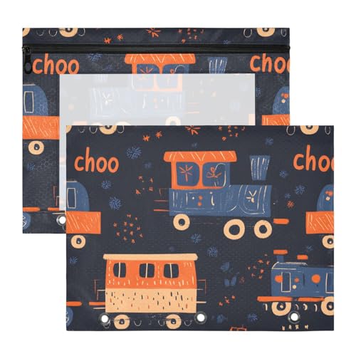 Quteprint Federmäppchen für 3-Ringbuch, niedliches Cartoon-Züge, A4-Dokumententasche mit Reißverschluss, transparentes Fenster, langlebig, Ordner-Organizer, große Kapazität, für Schule, Büro, Make-up von Quteprint