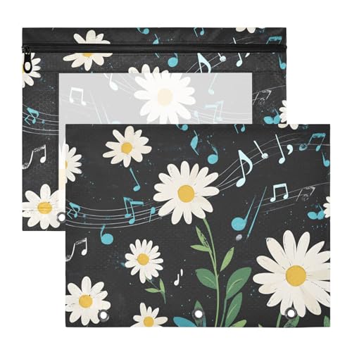 Quteprint Federmäppchen für 3-Ringbuch, niedliches Gänseblümchen-Blumenmuster, A4-Dokumententasche mit Reißverschluss, transparentes Fenster, langlebig, große Kapazität, für Schule, Büro, Make-up, 2 von Quteprint