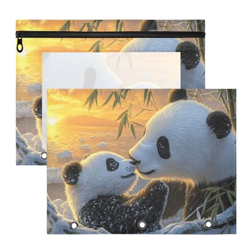 Quteprint Federmäppchen für 3-Ringbuch, niedliches Tier-Panda-Ordner-Federmäppchen, A4-Dokumententasche mit Reißverschluss, transparentes Fenster, langlebiger Ordner-Organizer, große Kapazität für von Quteprint