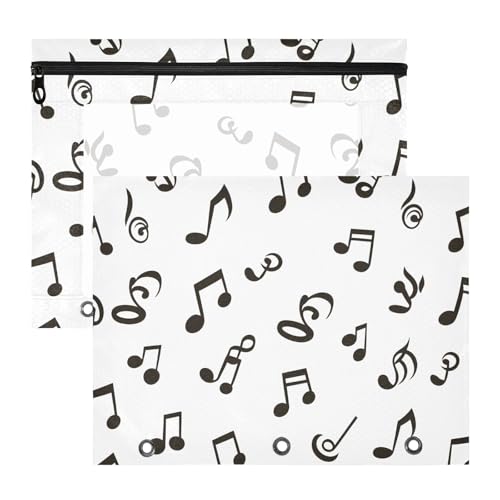 Quteprint Federmäppchen für 3-Ringbuch, schwarze Musiknoten, A4-Dokumententasche mit Reißverschluss, transparentes Fenster, langlebig, Ordner-Organizer, große Kapazität, für Schule, Büro, Make-up, 2 von Quteprint