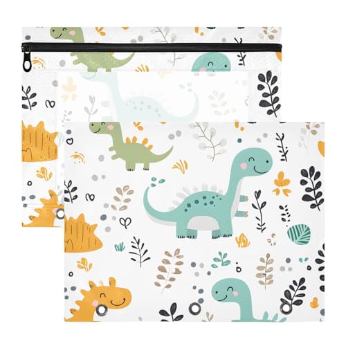 Quteprint Federmäppchen für 3-Ringordner, Dinosaurier-Muster, niedliches Tier-Binder-Federmäppchen, A4-Dokumententasche mit Reißverschluss, transparentes Fenster, langlebig, Ordner-Organizer, große von Quteprint