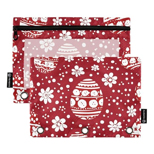 Quteprint Federmäppchen für 3-Ringordner, Frohe Ostern, Blumeneier, 2 Stück, mit Reißverschluss, mit transparentem Fenster und verstärkten Ösen für Ordner, Federmäppchen, Taschen, Organizer für Büro von Quteprint