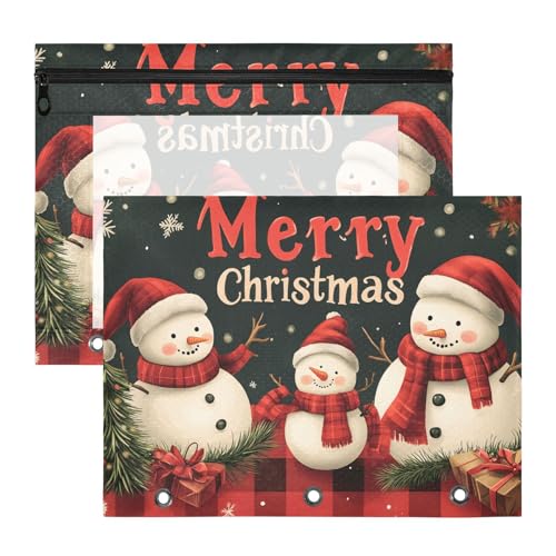 Quteprint Federmäppchen für 3-Ringordner, Frohe Weihnachten, Schneemann, Schneeflocken, A4-Dokumententasche mit Reißverschluss, transparentes Fenster, langlebig, Ordner-Organizer, große Kapazität, für von Quteprint