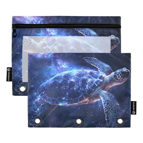 Quteprint Federmäppchen für 3-Ringordner, Galaxy Space Turtle, 2 Stück, Reißverschluss, Federmäppchen mit transparentem Fenster und verstärkten Ösen für Ordner, Federmäppchen, Taschen, Organizer für von Quteprint