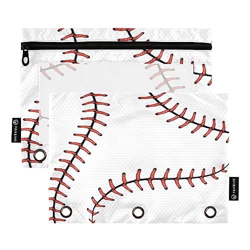 Quteprint Federmäppchen für 3-Ringordner, Motiv: Baseball-Stickerei, 2 Stück, Reißverschluss, mit transparentem Fenster, Federmäppchen, Ordnertaschen, Organizer-Tasche für Büro, Zuhause, von Quteprint