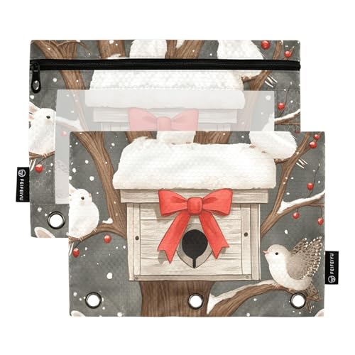 Quteprint Federmäppchen für 3-Ringordner, Oster-Hasen, Vögel, 2 Stück, Reißverschluss, Federmäppchen mit transparentem Fenster und verstärkten Ösen für Ordner, Federmäppchen, Taschen, Organizer für von Quteprint