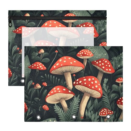 Quteprint Federmäppchen für 3-Ringordner, Pilz-Waldgrüne Blätter, A4-Dokumententasche mit Reißverschluss, transparentes Fenster, langlebig, Ordner-Organizer, große Kapazität, für Schule, Büro, Make-up von Quteprint