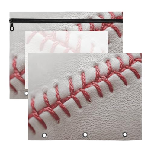 Quteprint Federmäppchen für 3-Ringordner, Sport-Baseball-Spitzen-Nähte, A4-Dokumententasche mit Reißverschluss, transparentes Fenster, langlebig, Ordner-Organizer, große Kapazität, für Schule, Büro von Quteprint