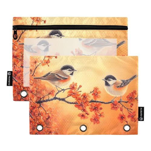 Quteprint Federmäppchen für 3-Ringordner, Vögel auf den Zweigen, Blumen, 2 Stück, mit Reißverschluss, mit transparentem Fenster und verstärkten Ösen für Ordner, Federmäppchen, Taschen, Organizer für Quteprint Federmäppchen für 3-Ringordner, Vögel auf den Zweigen, Blumen, 2 Stück, mit Reißverschluss, mit transparentem Fenster und verstärkten Ösen für Ordner, Federmäppchen, Taschen, Organizer für von Quteprint