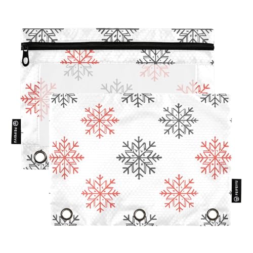 Quteprint Federmäppchen für 3-Ringordner, Weihnachts-Schneeflocken, 2 Stück, Reißverschluss, Federmäppchen mit transparentem Fenster und verstärkten Ösen für Ordner, Federmäppchen, Taschen, Organizer von Quteprint