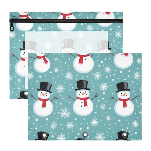 Quteprint Federmäppchen für 3-Ringordner, Weihnachts-Schneemann, Schneeflocke, Winter, A4-Dokumententasche mit Reißverschluss, transparentes Fenster, langlebig, Ordner-Organizer, große Kapazität, für von Quteprint