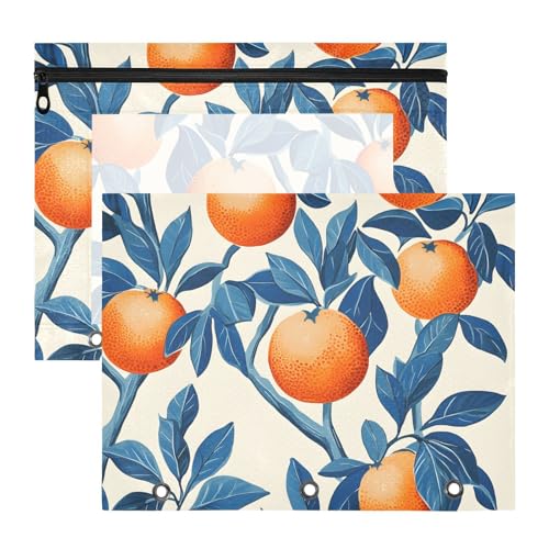 Quteprint Federmäppchen für 3-Ringordner, orangefarbene Obstblätter, A4-Dokumententasche mit Reißverschluss, transparentes Fenster, langlebiger Ordner-Organizer, große Kapazität für Schule, Büro von Quteprint