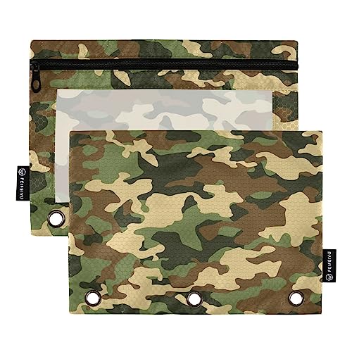 Quteprint Federmäppchen im Militär-Camouflage-Stil, für 3-Ringordner, 2 Stück, Reißverschluss, Federmäppchen mit transparentem Fenster, Federmäppchen, Ordnertaschen, Organizer für Büro, Zuhause, von Quteprint