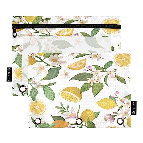 Quteprint Federmäppchen mit Blumenmuster, Zitronenbaum, 2 Stück, Reißverschluss, mit transparentem Fenster, Federmäppchen, Ordnertaschen, Organizer-Tasche für Büro, Zuhause, Make-up-Zubehör von Quteprint