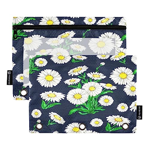 Quteprint Federmäppchen mit Gänseblümchen-Motiv für 3-Ringbinder, 2 Stück Reißverschluss-Federmäppchen mit transparentem Fenster, Federmäppchen, Ordnertaschen, Organizer für Büro, Zuhause, von Quteprint