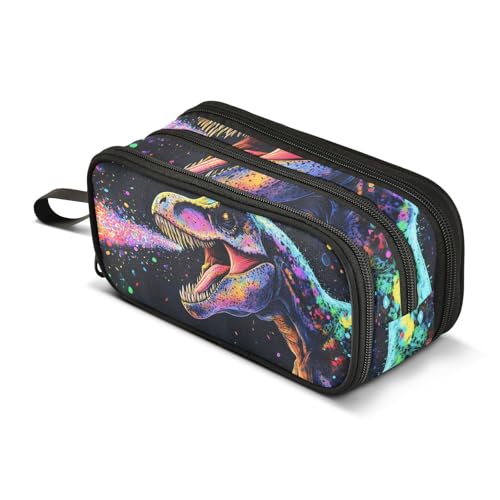 Quteprint Federmäppchen mit Reißverschluss, Aquarell-Tier-Dinosaurier, großes Fassungsvermögen, langlebiges Federmäppchen mit 3 Fächern, für Schule, Uni, Büro, Organizer für Studenten, Teenager von Quteprint