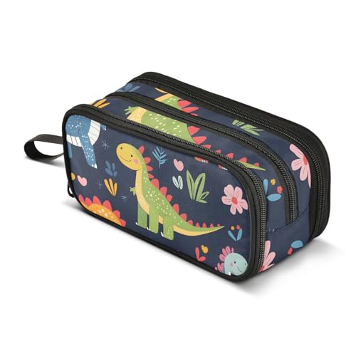 Quteprint Federmäppchen mit Reißverschluss, Cartoon-Dinosaurier, großes Fassungsvermögen, langlebiges Federmäppchen mit 3 Fächern, für Schule, Uni, Büro, Organizer für Studenten, Teenager, Erwachsene von Quteprint