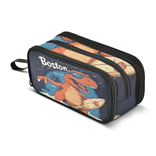 Quteprint Federmäppchen mit Reißverschluss, Dinosaurier-Meeres-Snowboard, großes Fassungsvermögen, strapazierfähiges Federmäppchen mit 3 Fächern, für Schule, Uni, Büro, Organizer für Studenten von Quteprint