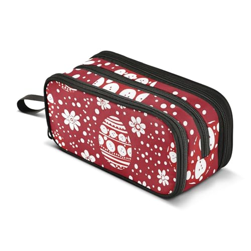 Quteprint Federmäppchen mit Reißverschluss, Frohe Ostern, Blumeneier, großes Fassungsvermögen, langlebiges Federmäppchen mit 3 Fächern, Schule, Uni, Büro, Organizer für Studenten, Teenager, Erwachsene von Quteprint