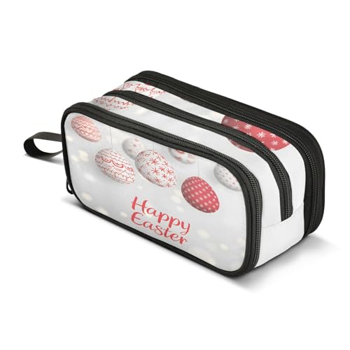 Quteprint Federmäppchen mit Reißverschluss, Frohe Ostern, hängende Eier, große Kapazität, langlebiges Federmäppchen mit 3 Fächern, Schule, Uni, Büro, Organizer für Studenten, Teenager, Erwachsene von Quteprint