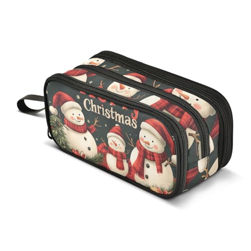 Quteprint Federmäppchen mit Reißverschluss, Frohe Weihnachten, Schneemann, Schneeflocken, große Kapazität, langlebig, Federmäppchen mit 3 Fächern, Schule, Uni, Büro, Organizer für Studenten, Teenager von Quteprint