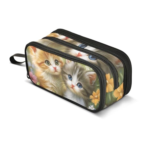 Quteprint Federmäppchen mit Reißverschluss, Garten, Schmetterling, Blumen, niedliche Katzen, großes Fassungsvermögen, langlebiges Federmäppchen mit 3 Fächern, für Schule, Uni, Büro, Organizer für von Quteprint