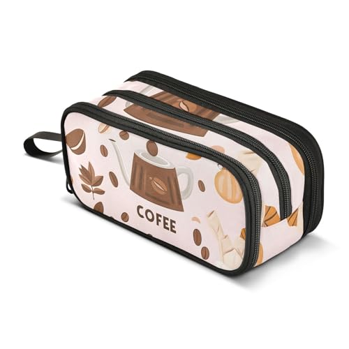 Quteprint Federmäppchen mit Reißverschluss, Kaffeebohnen, Teekanne, großes Fassungsvermögen, langlebiges Federmäppchen mit 3 Fächern, Schule, Uni, Büro, Organizer für Studenten, Teenager, Erwachsene von Quteprint