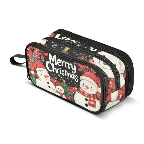 Quteprint Federmäppchen mit Reißverschluss, Motiv: Frohe Weihnachten, niedlicher Schneemann, große Kapazität, langlebiges Federmäppchen mit 3 Fächern, für Schule, Uni, Büro, Organizer für Studenten von Quteprint